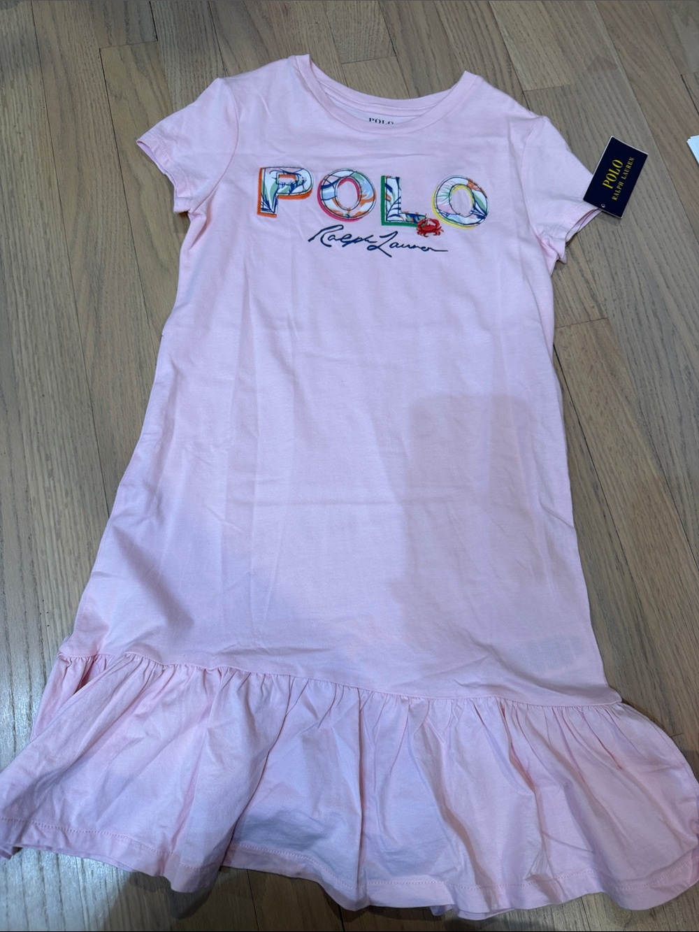 Polo by Ralph Lauren Girls' Pink Logo Ruffle Hem Tee Dress